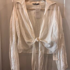 Lafayette 148 New York Cream Tie-Front Blouse